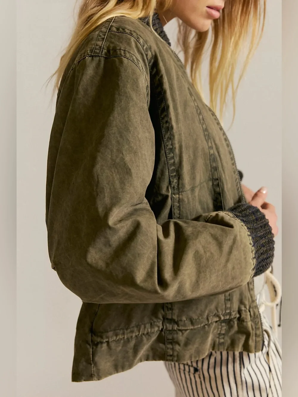 Free People We The Free Jax Washed Bomber in Olive Green NWT